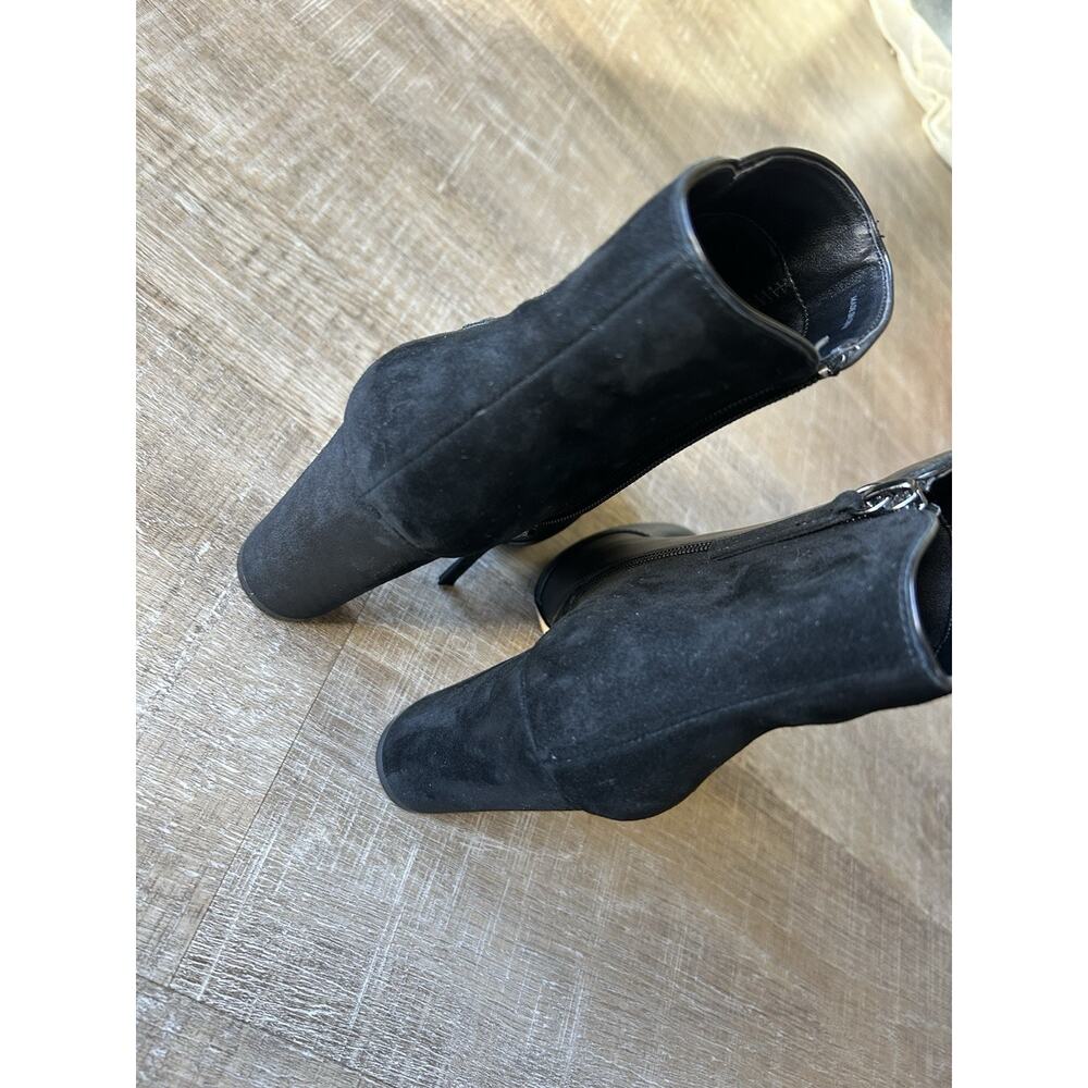 WHBM Kaydyn Ankle Booties Womens 6 Black Leather Velvet Block Heel Shoes NEW - Picture 4 of 16